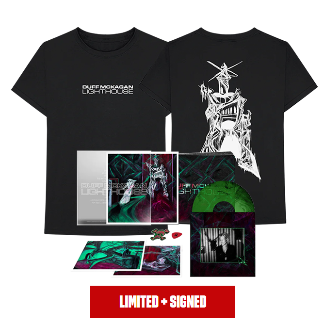 Lighthouse (Signed Deluxe Transparent Green & Black Marble vinyl) + Lighthouse Black T-Shirt
