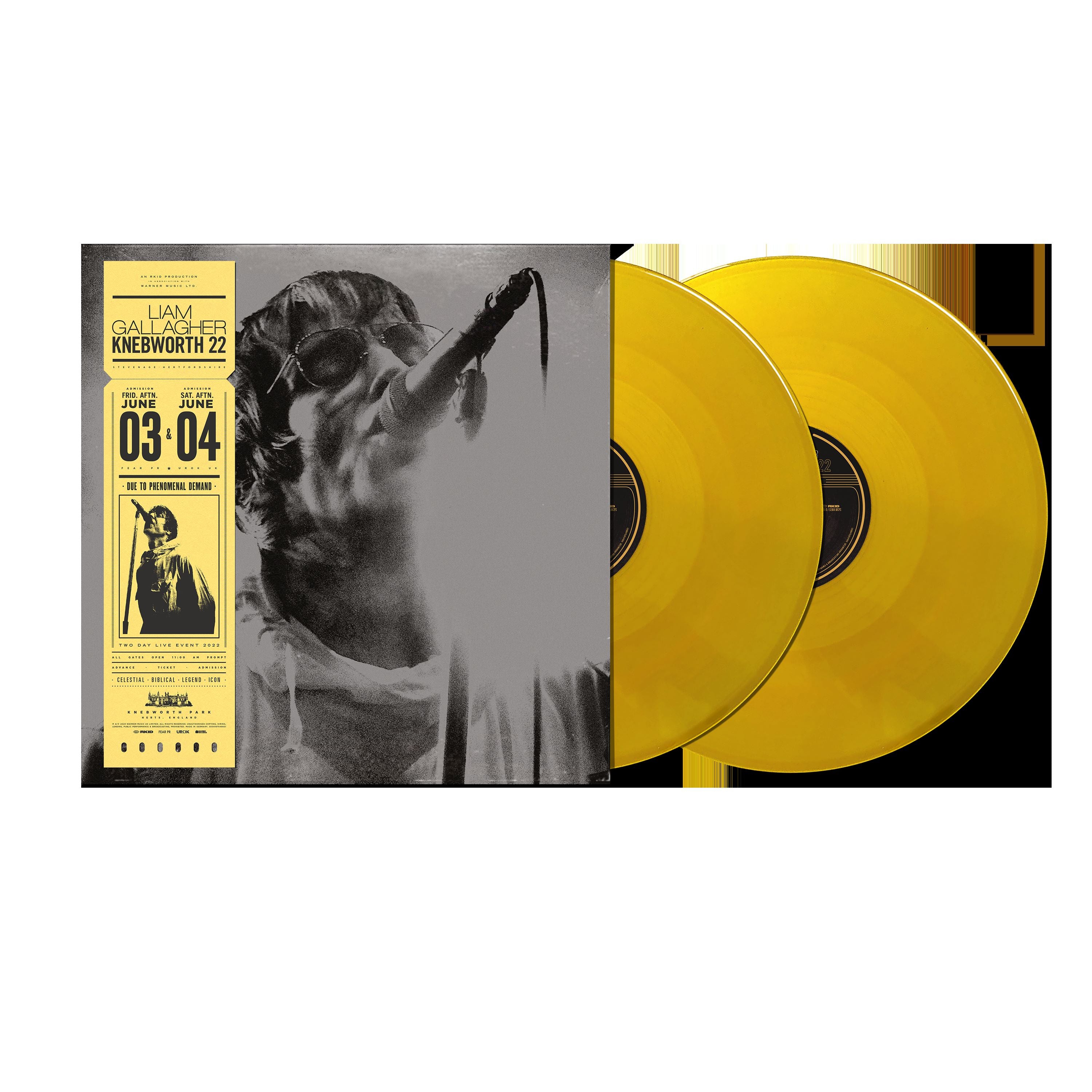 Liam Gallagher Knebworth 22 サンイエローヴァイナル Liam Gallagher - Knebworth 22: Limited Sun Yellow Vinyl 2LP - The