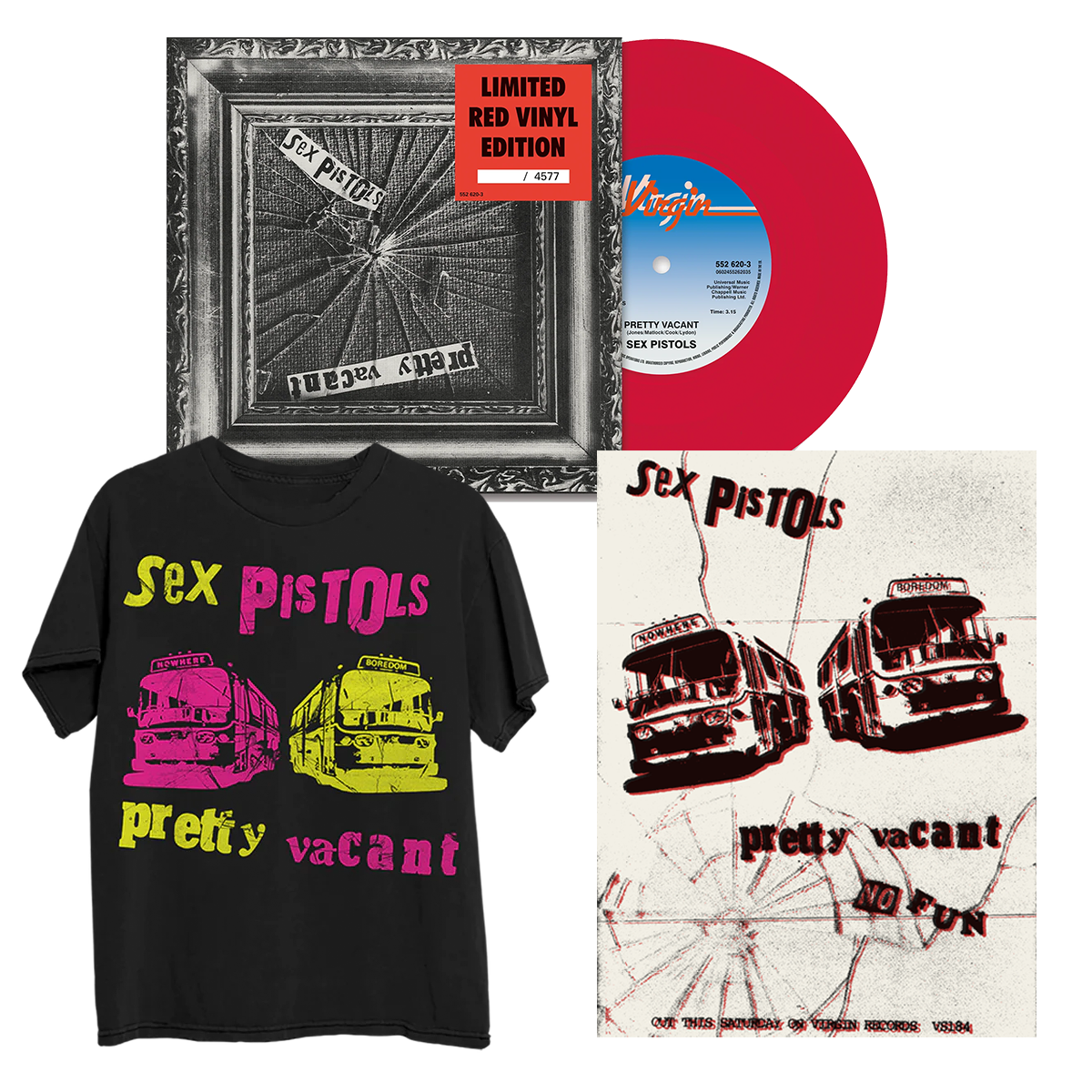 Pretty Vacant: Exclusive Red Vinyl 7" Single + Pretty Vacant Don't Care T-Shirt + Pretty Vacant Poster