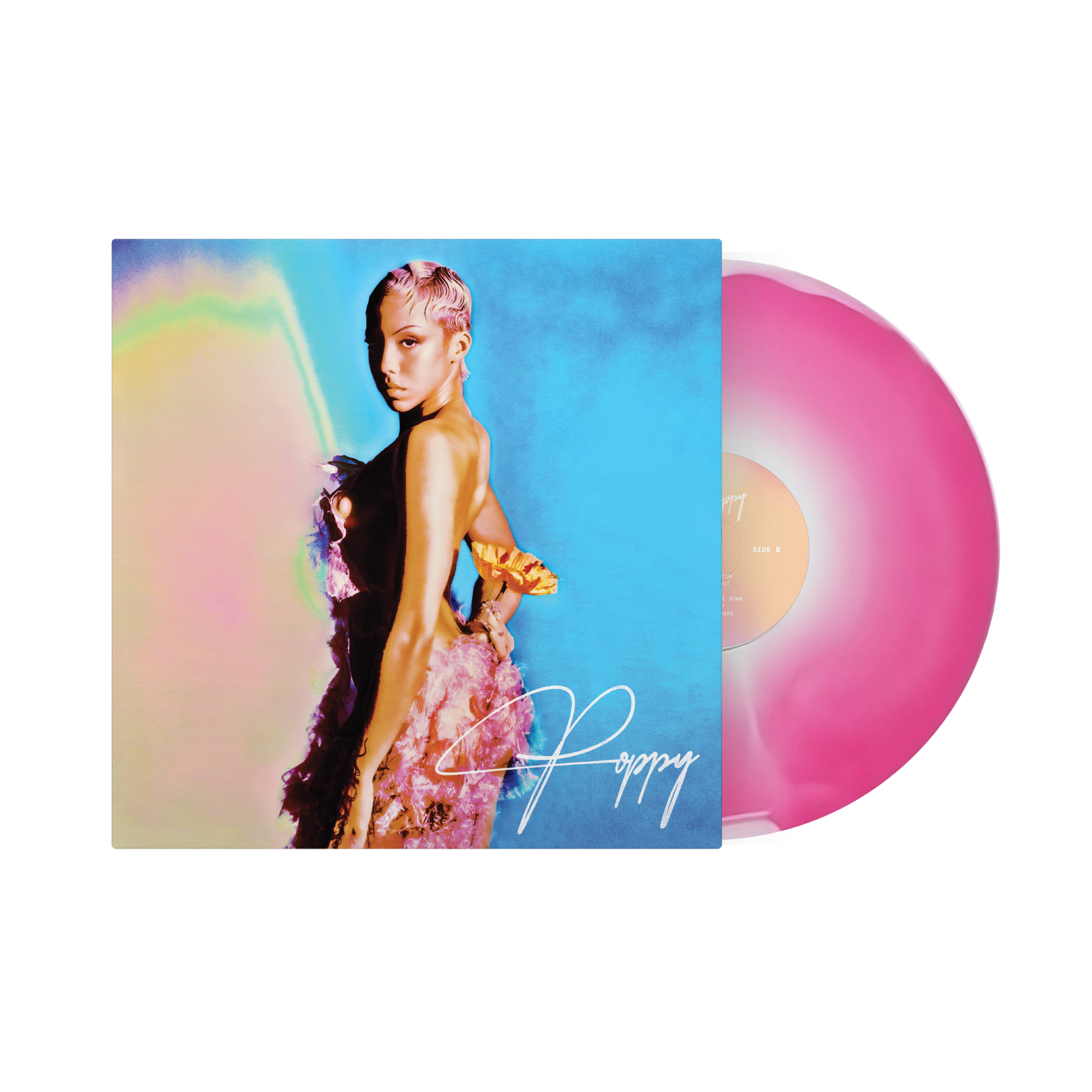 Poppy: Sunburst Pink and White Vinyl LP + Signed Artcard