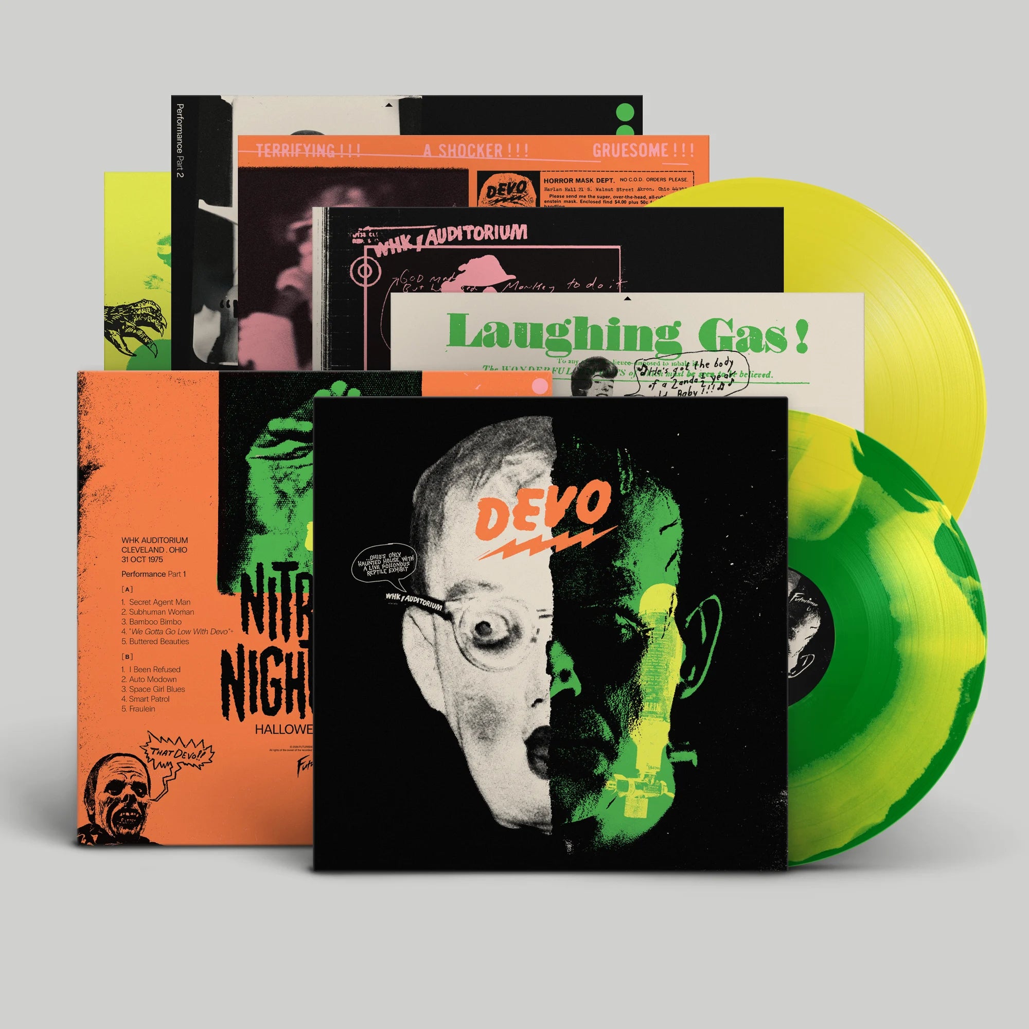 Devo - Nitrous Nightmare Halloween Live ‘75: 'Laughing Gas' Green/Lemon Inkspot + Lemon Vinyl 2LP