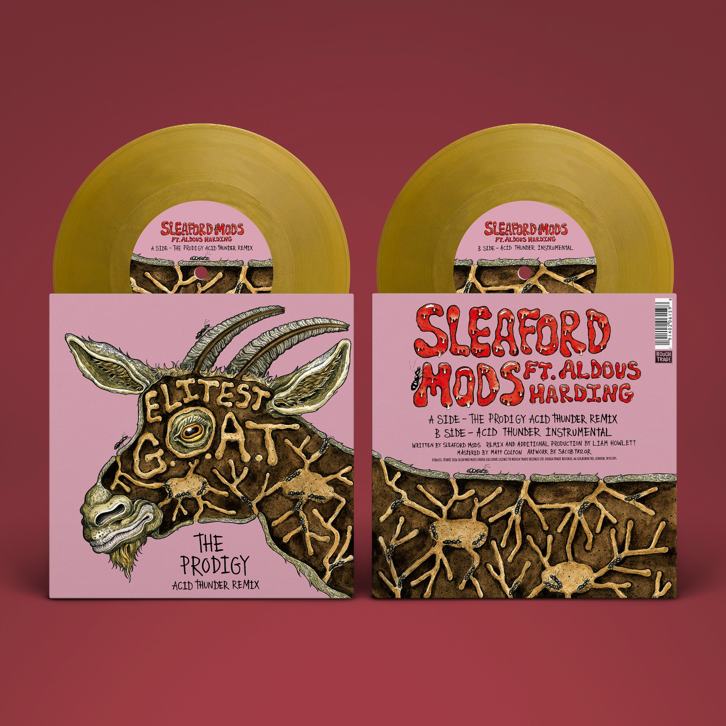 Sleaford Mods, Aldous Harding - Elitest G.O.A.T. (The Prodigy Acid Thunder Mix): Gold 7" Vinyl