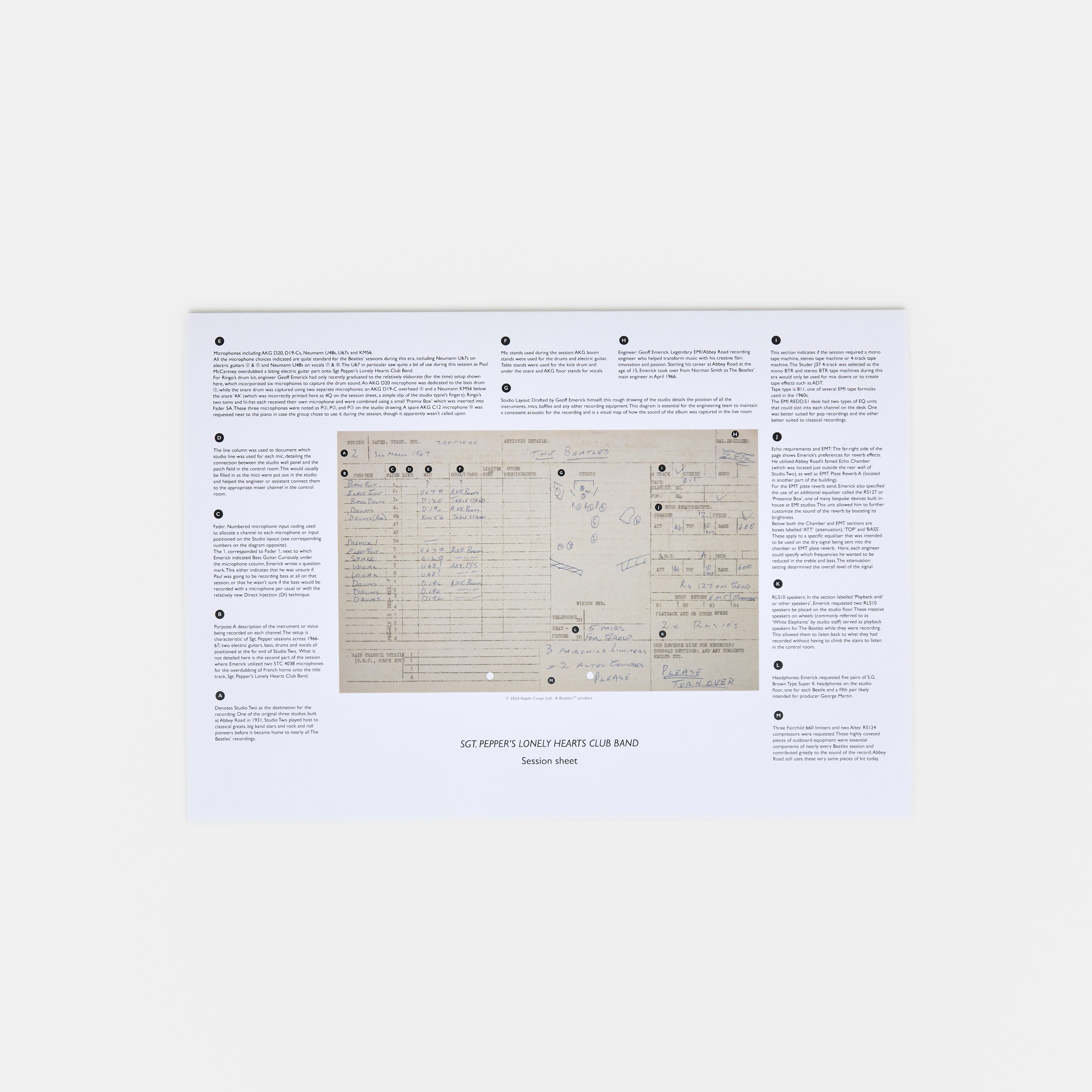 Abbey Road Studios - Abbey Road Studios x The Beatles 'Sgt. Pepper's Lonely Hearts Club Band' Session Sheet